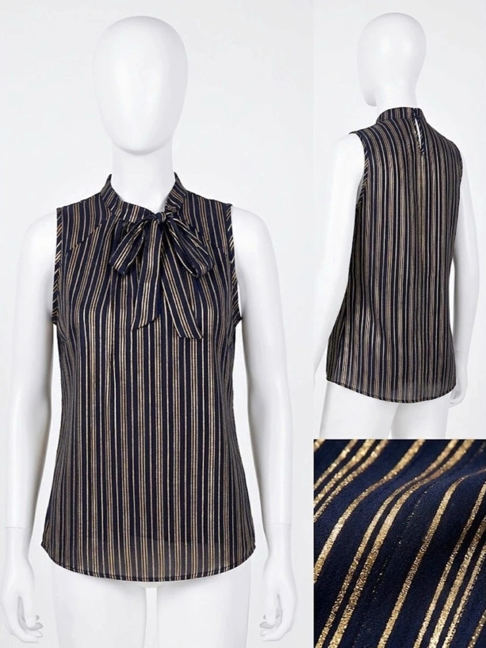 Fancy Striped Sleeveless Blouse in Black & Gold